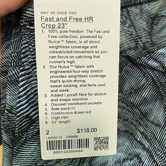 NEW Lululemon Blue Print Fast & Free Leggings Size 2 - Picture 2 of 6